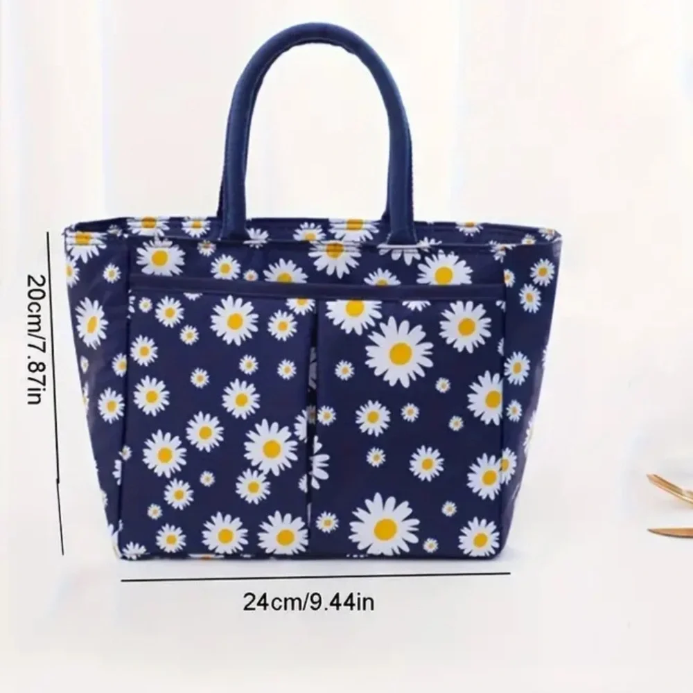 Lunch bag- insulated, NIB, navy with daisy print, open interior, keep foods cold - Picture 6 of 9
